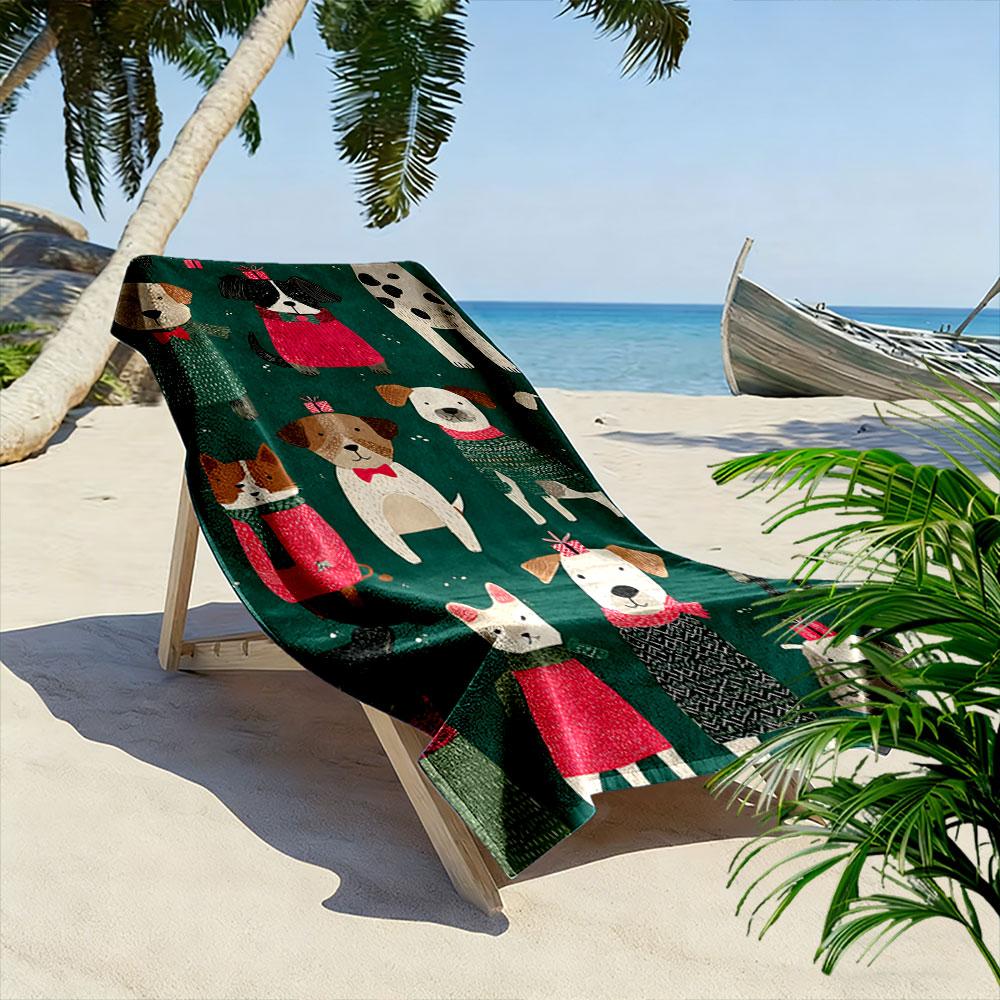 Playful pups in sweaters Print beach towel, quick drying, suitable for travel, outdoor sports, jogging, the beach and swimming, gift