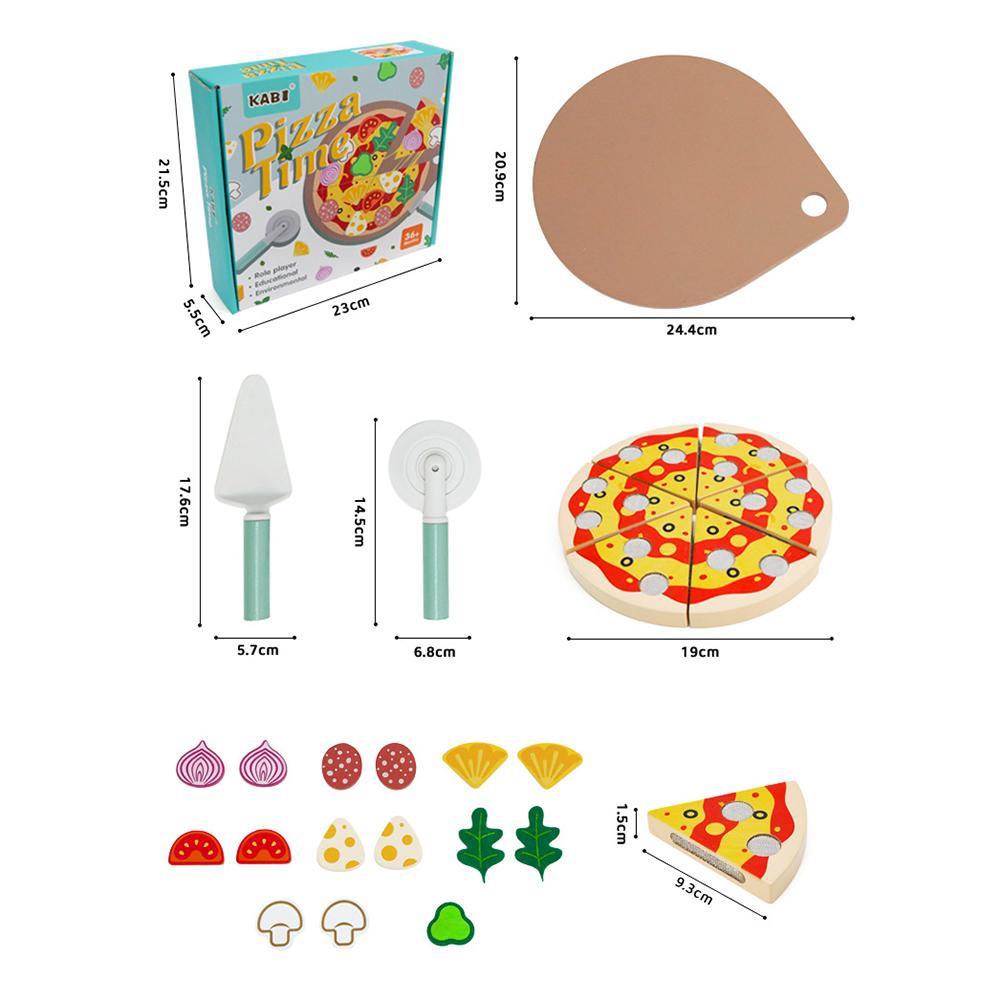 Kids Pizza Cutting Toy Wooden Pizza Set Pretend Play Kitchen Accessories Play Food Toy Gifts For Boys Girls