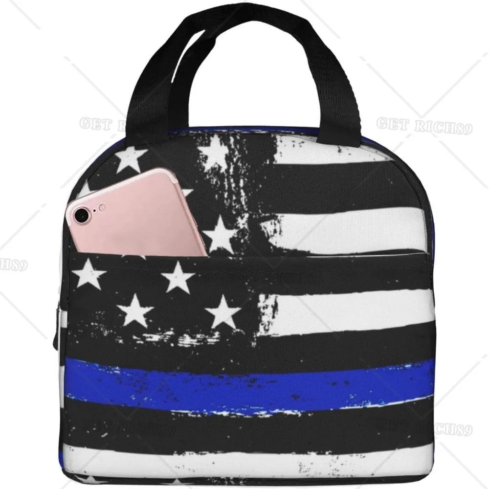 Сумка-тоут с американским флагом для обеда для женщин и мужчин, многоразовый изолированный контейнер для обеда-холодильника с карманом для работы в офисе