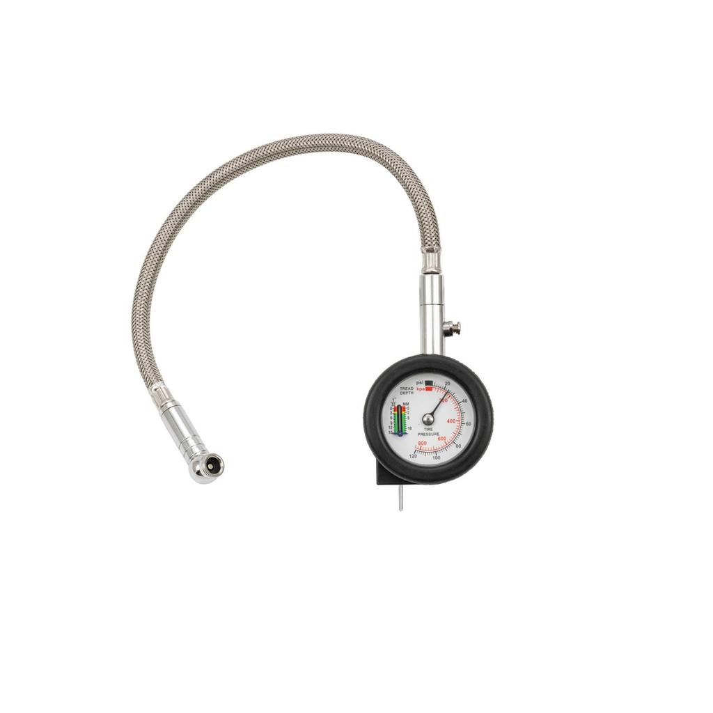 PLOT Compact Air Inflator Gauge for Motorcycles with Tire Groove Measurement Long Compatible with 120 Depth Gauge High Durability Stainless Steel Mesh