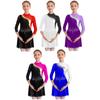 Kids Girls Dance Dress Figure Skating Performance Competition Costume Rhinestones Long Sleeve Dresses