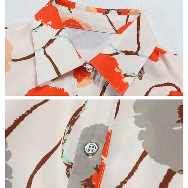 Летняя рубашка на пуговицах, шифоновая рубашка с плиссированным краем, повседневная футболка с принтом, тонкая рубашка для женщин среднего и пожилого возраста