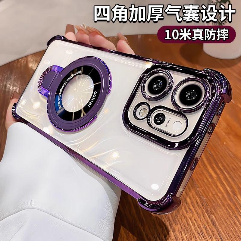 Case For OPPO Reno 14 Pro 14F 14FS 5G Bracket Magsafe Transparent Plating Airbag Magnetic Cover For OPPO Reno 14 Shell