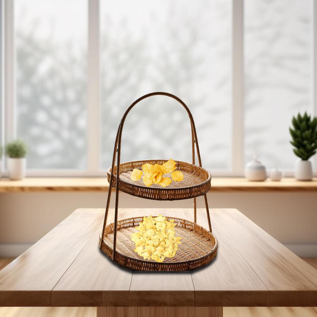 Fruit Basket Tray 2 Tier Weaving Basket Rack for Birthday Holiday Party