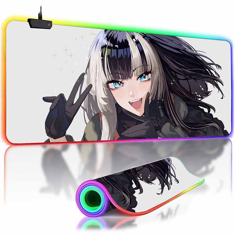 RGB Backlit Kawii Virtual Idol Anime Mouse Pad Cute Anime Grils Lager Gamer J_Juufuutei R_Raden Mouse Mat Non-Slip Keyboard Mat