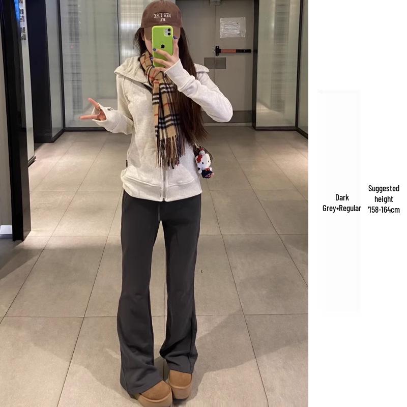 High-Waisted Gray Micro-Flared Women's Sweatpants with Fleece Lining for Spring/Autumn 2025