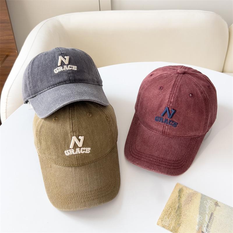 Fashionable Three Dimensional Letter Embroidery N Soft Top Baseball Hat Made of Old Baseball Hat for Women Fashion Simple Style