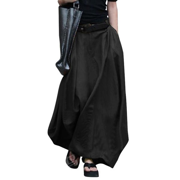 Women High Waist Casual Long Skirts Cotton Maxi Skirts
