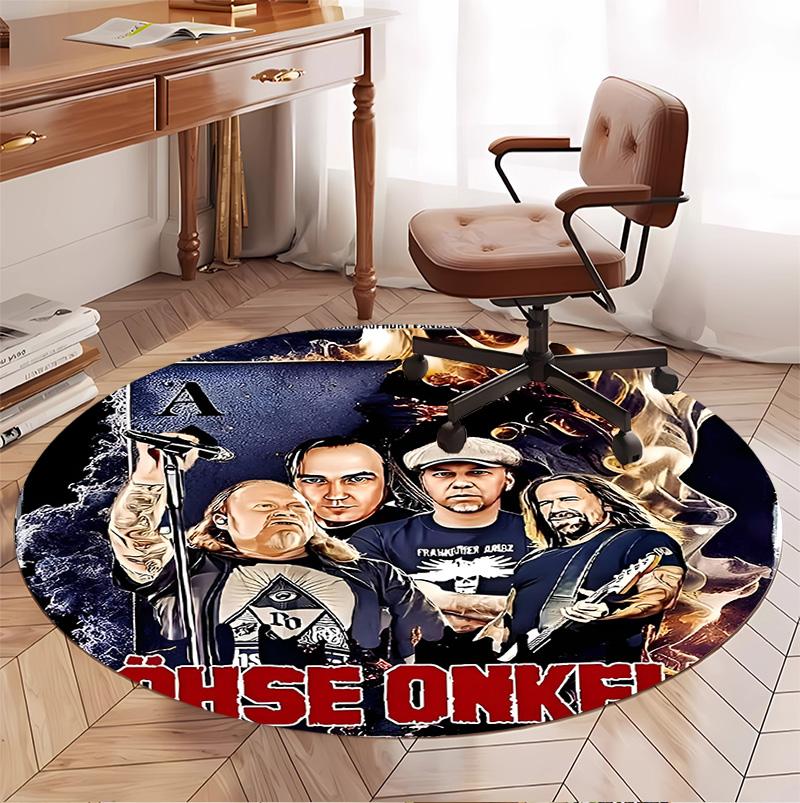 Bohse Onkelz Pattern Round Rug, Indoor/Outdoor Mat, for Picnic, Gameroom, Bedroom, Office, Living Room, Home Decor Carpet, Birthday Gift