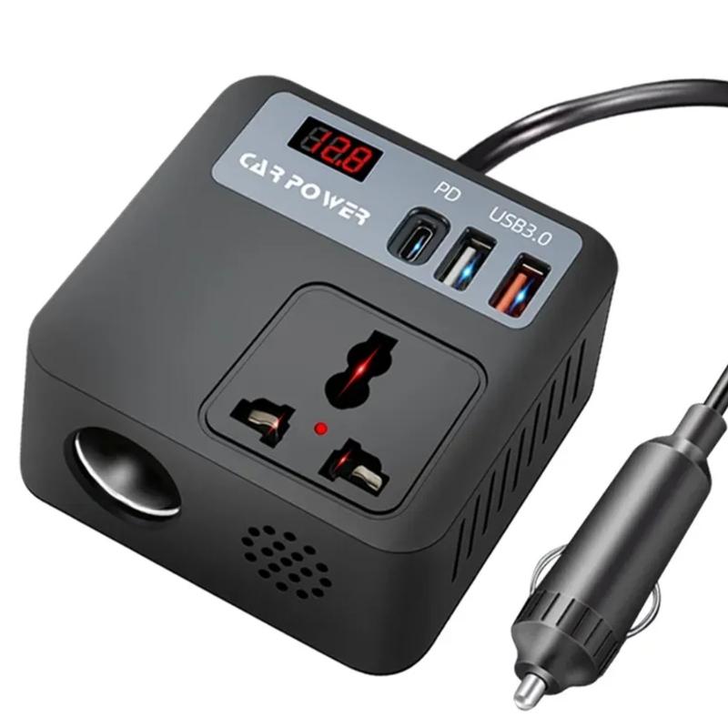 Автомобильный адаптер-преобразователь напряжения DC12V-24V в 220V AC, 100W, для путешествий, с автомобильным штекером