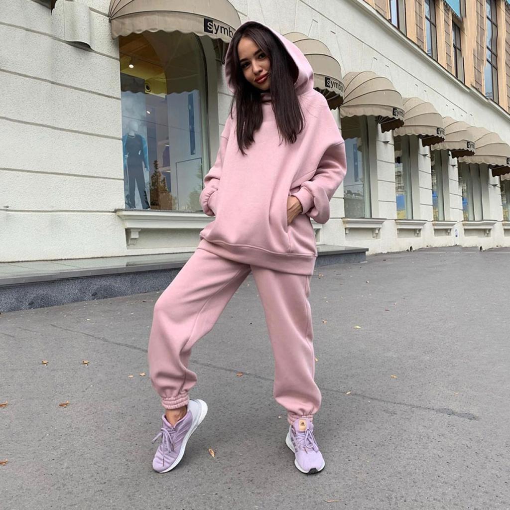Women's Sets Autumn and Winter Fashion Solid Color Loose Hooded Sweatshirt Casual Trousers Two-piece Set