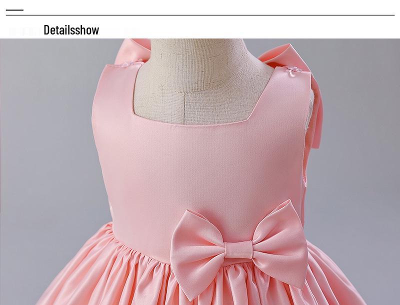 Европейское и американское атласное платье для девочки на день рождения и платье цветочницы с большим бантом