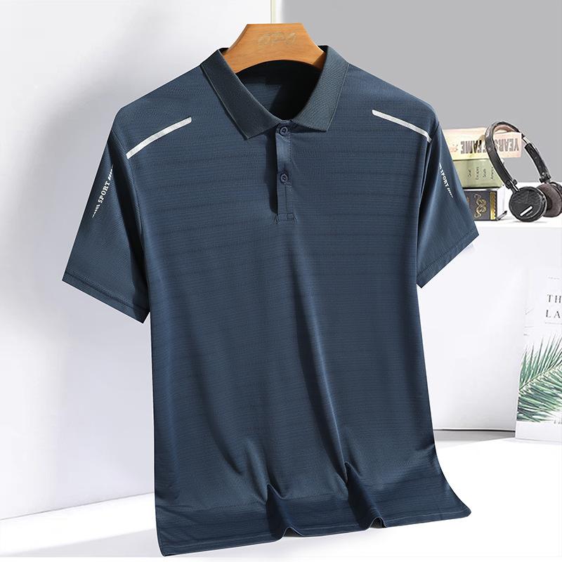 Летняя одежда Мужская футболка с коротким рукавом, летняя, быстросохнущая, из шелка Ice Silk, для людей среднего и пожилого возраста, свободный воротник, поло