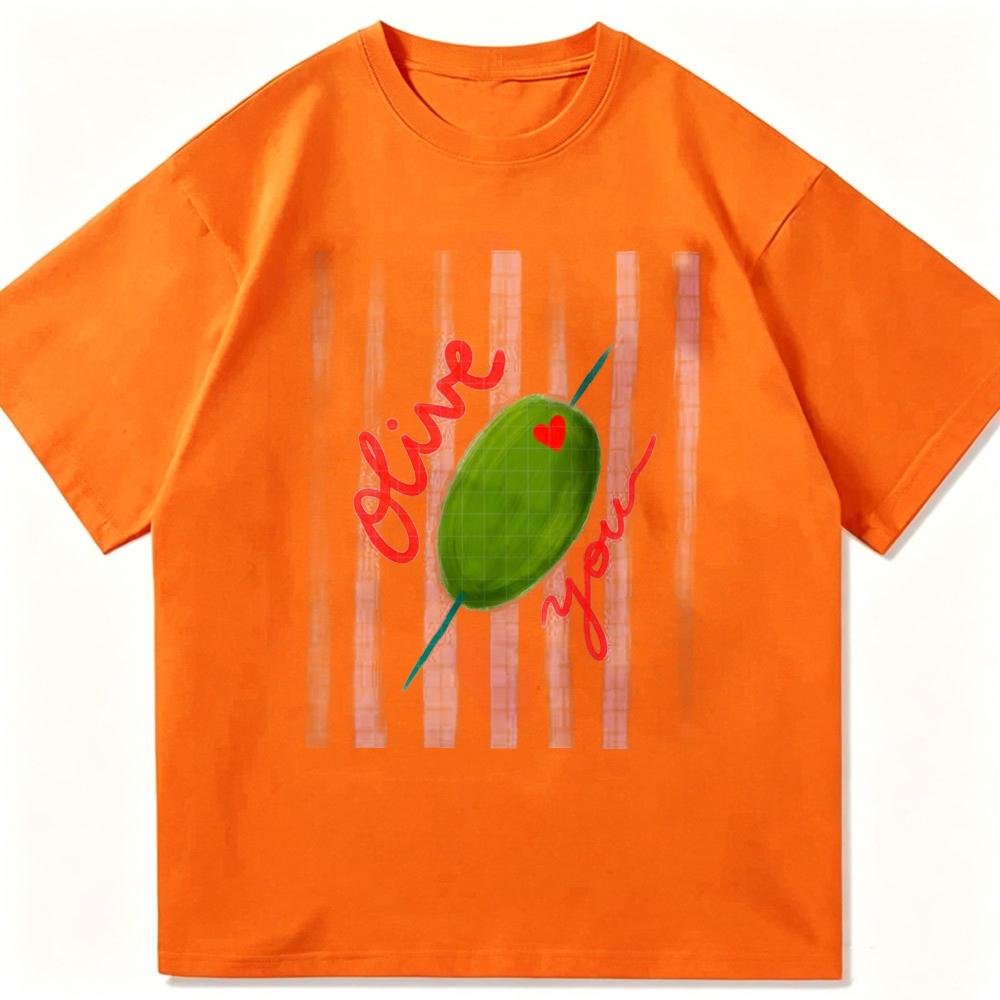 Olive You Graphic T Shirt Cute Green Olive Heart Letter Pun Print Short Sleeve Cotton Loose Fit Tees Summer Unisex T Shirt