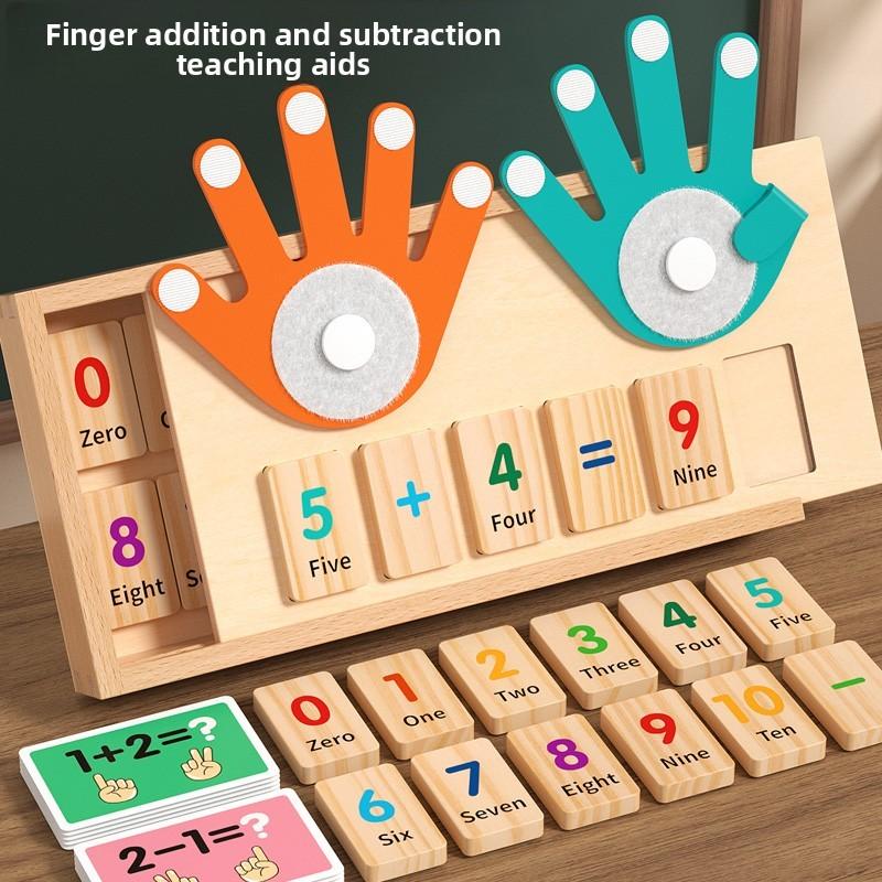 Wooden Finger Counting Math Toy For Early Childhood Education With Addition And Subtraction Practice