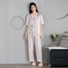 1011 New Spring and Summer Women's Pajamas Women's Autumn Ice Silk Homewear Short Sleeve Pants Jacquard Set
