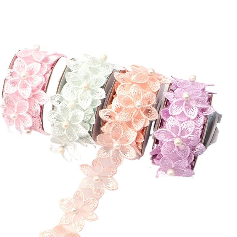 1 рулон кружева с вышивкой жемчугом, лента для шитья одежды с цветами, для свадебного платья своими руками