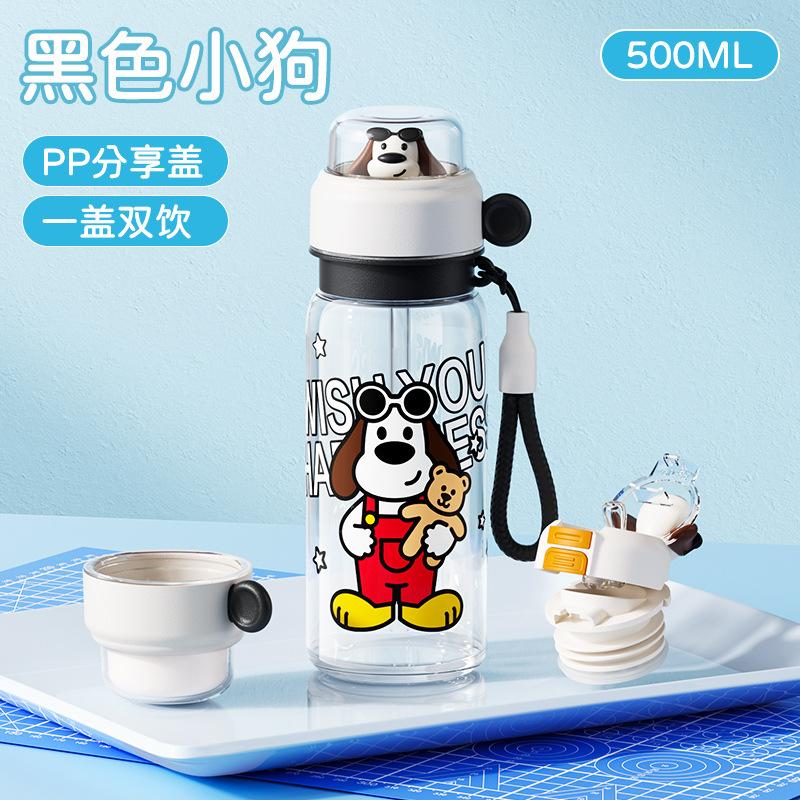 Children's water cup Student large-capacity plastic cup Outdoor portable food grade high temperature resistant straw cup