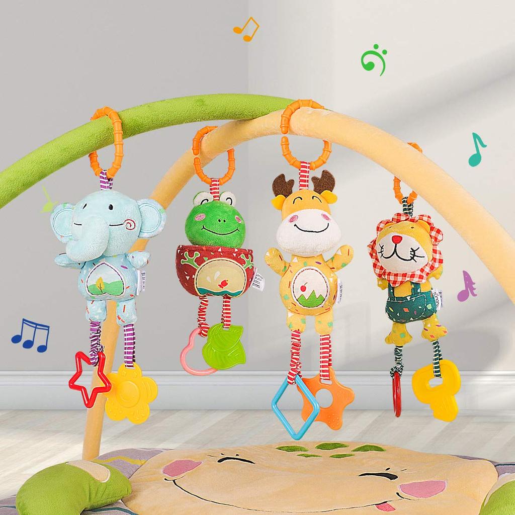 TUMAMA Baby Toys for Months Handbell Baby Rattle Soft Plush Early Development Stroller Toys Infant Newborn Birthday Gift 4 Pack 0/3/6/9/12