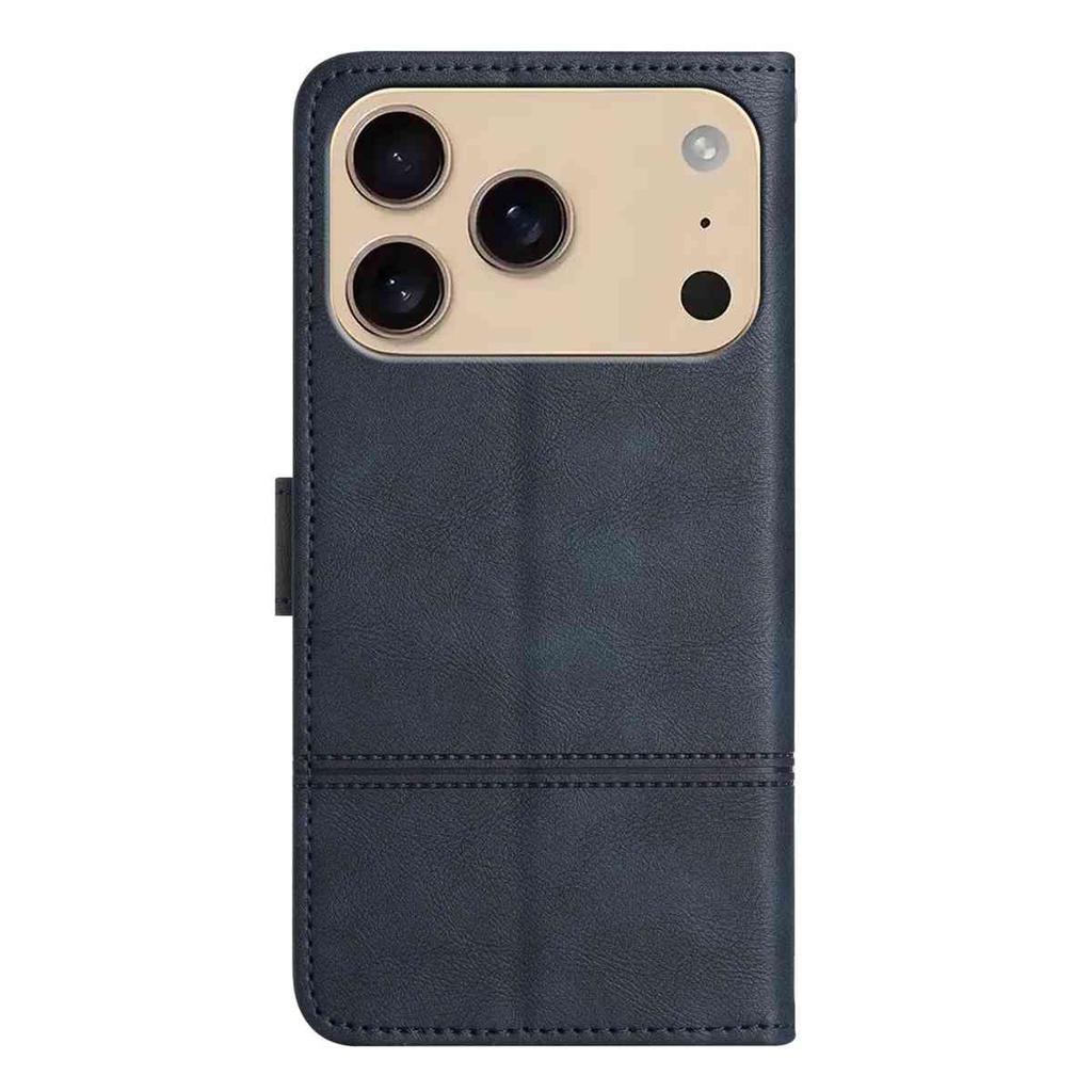 For iPhone 17 Pro Max Wallet Case Line Imprinted Cowhide Texture PU Leather Phone Cover