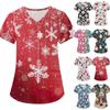 Women's Fashion V-neck Short Sleeve Workwear With Pockets Christmas Printed Tops