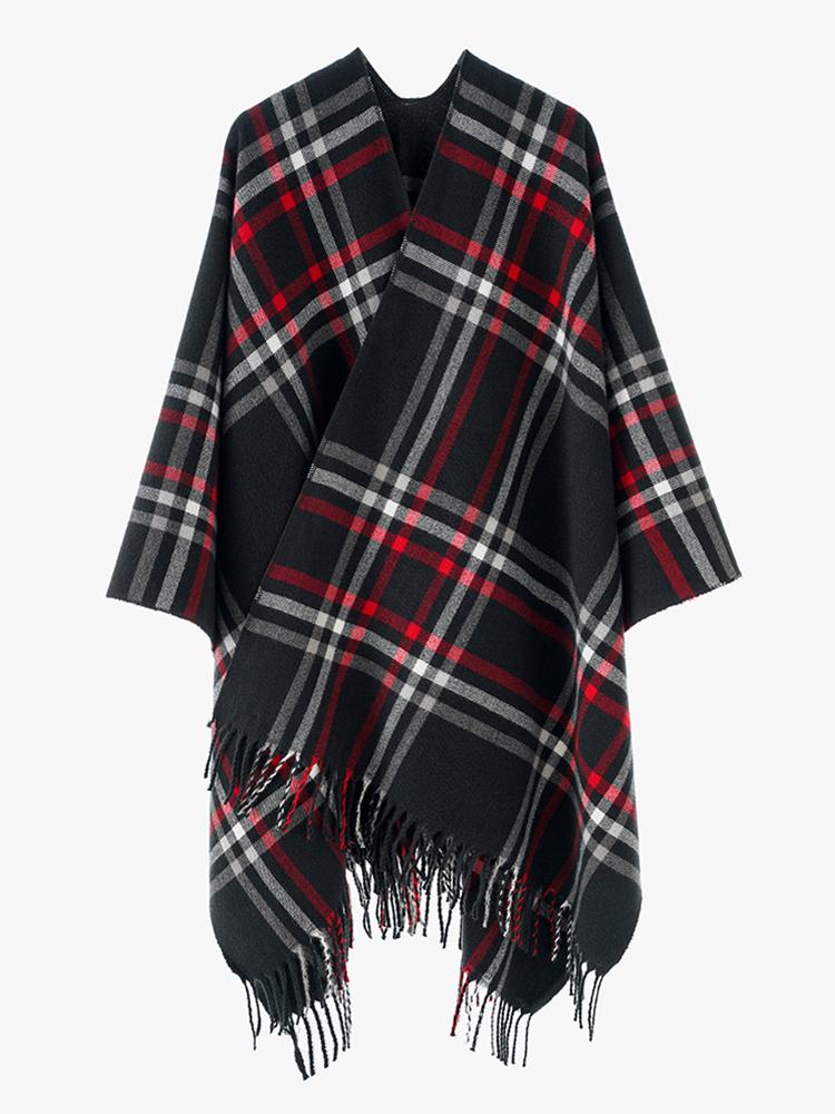 Зимний Женский Мужской Шарф Слоеное Пончо Элегантный Ретро Клетка Бахрома Накидки Шаль Дама Мужской Шарф Накидка Для Женщин Пашмина Плащ Новый