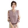Elegant Gauze Sleeve Knit Top for Mature Women - Lightweight Spring/Autumn Layer