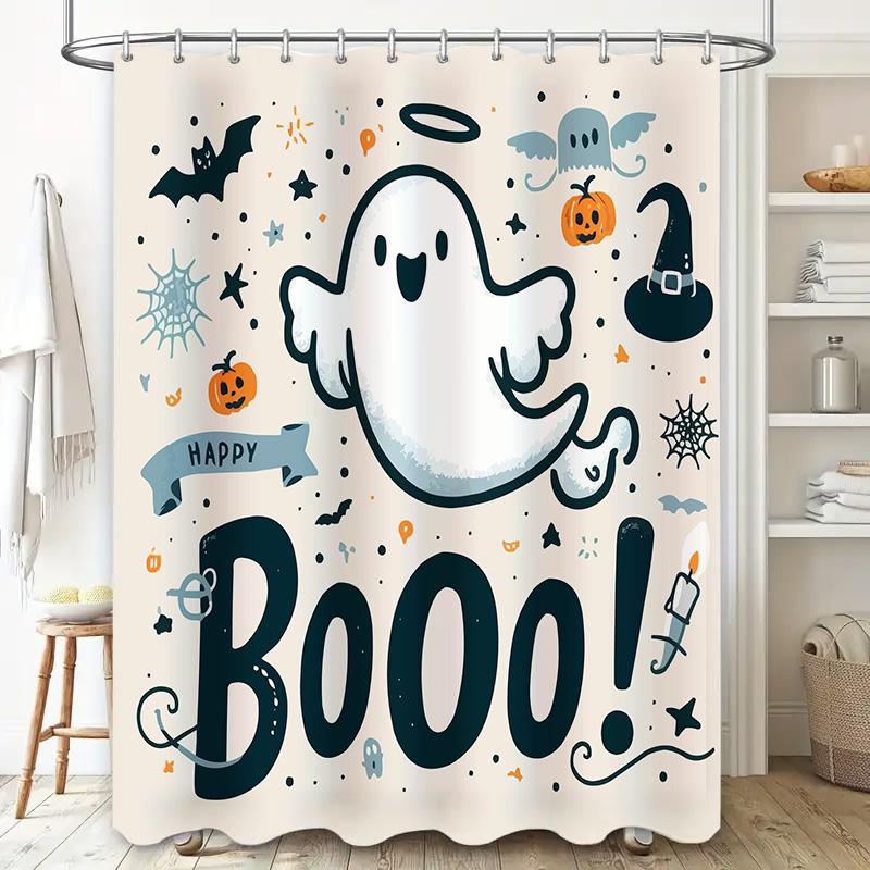 Шторка для душа Boo в хэллоуинском стиле с привидениями и тыквами декоративный аксессуар для ванной комнаты для жуткого сезона (Товар №12345