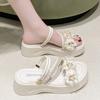 Thick-soled Heightening Pearl Beach Sandals Sandals Female 2025 Summer New Fairy Wind Flowers with Skirt Cool Slippers