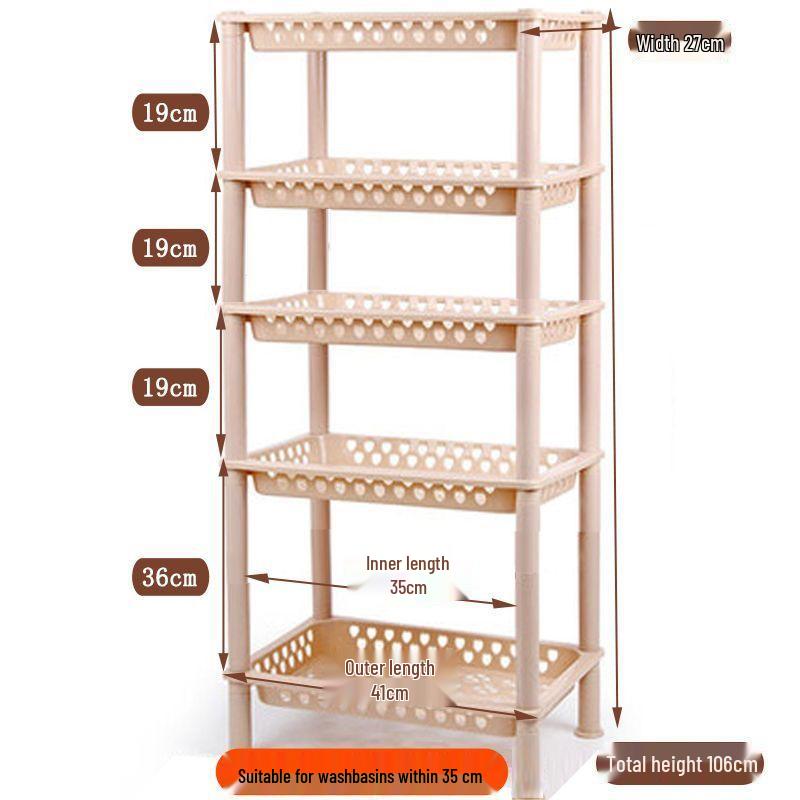 Multi-Layer Floor-Standing Kitchen Rack: Fruit, Vegetable, Pot, Basket, Bowl, Plate and Seasoning Organizer for Home & Bathroom.