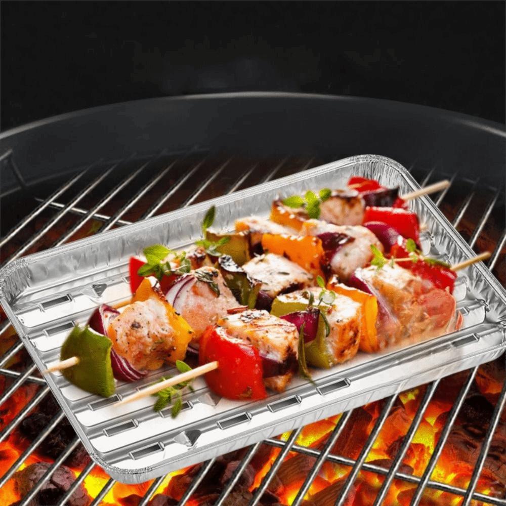 10PCS Thickened Barbecue Tray Rectangular BBQ Tin Tray Seafood