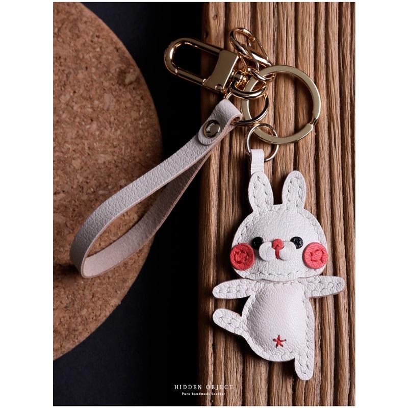 Porte-clés de voiture en cuir véritable fait main par Happy Rabbit créatif et personnalisé accessoire simple pour sac cadeau