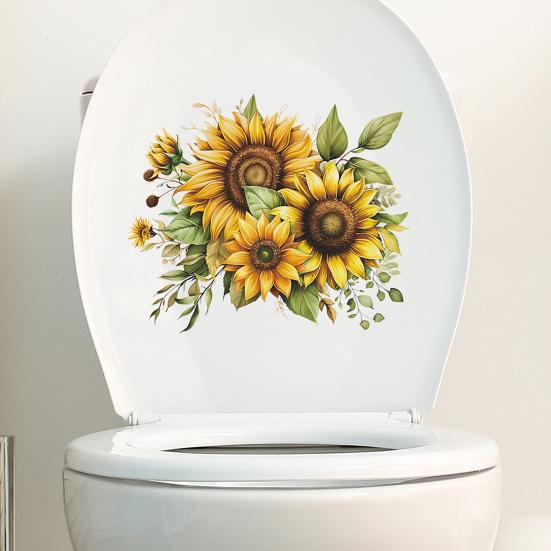 Spring Sunflower Toilet Sticker Removable Waterproof Wall PVC Living Room Self-adhesive Art Floral Bathroom