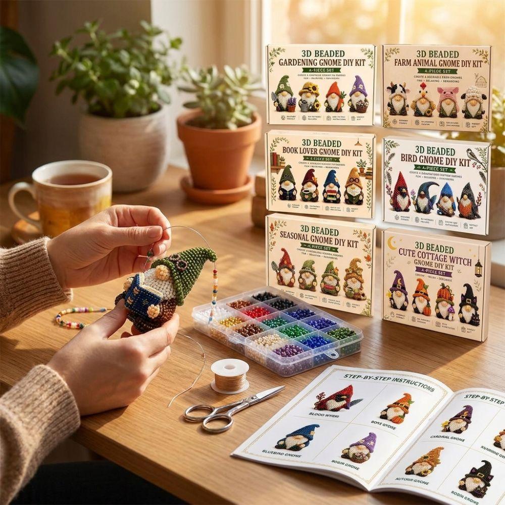 Gnome Handmade Bead Art Set Vibrant Tube Beads Animal Beaded Ornament School Project