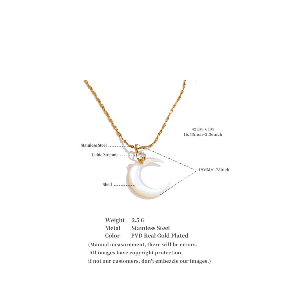 Eetit Waterproof Shell Zircon Moon Chic Necklace Pendant Stylish Unique PVD Plated Charm Delicate Korean Jewelry Wholesale
