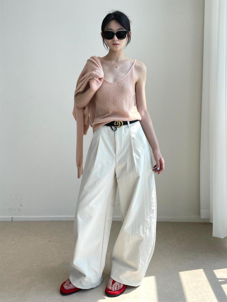 Nan Yu Лидер продаж Корейские брюки-баллоны с высокой талией и широкими штанинами - Минималистичные, повседневные брюки свободного кроя