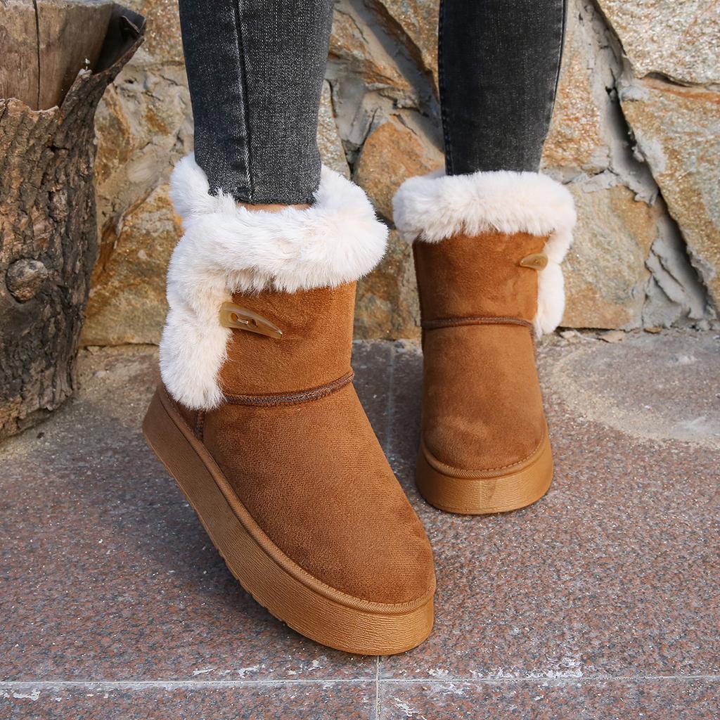 Женские зимние теплые полусапожки, нескользящая платформа, меховая подкладка, зимние сапоги, короткие сапоги Bailey Button для женщин, удобные флисовые полусапожки из искусственной замши