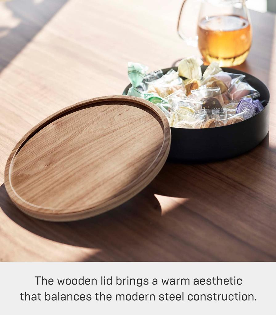 Ящик для хранения Yamazaki Jitsugyo с круглой крышкой, коричневая крышка RIN RIN, трансформируется в поднос для хранения 5800 (Ямадзаки) приблизительно. Ш22.2XГ22.2XВ6см