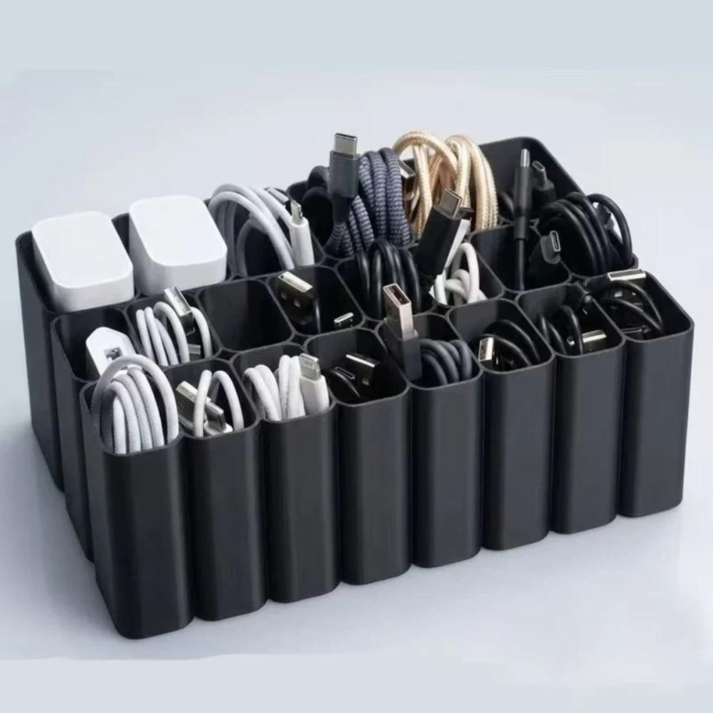 11/22 Grids USB Cord Storage Box Compartment Box Durable Cable Storage Box Space Saving 3D Printed USB Cord Organizer