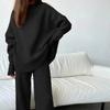 Women Knitted Suit Soft Turtleneck Long Sleeve Sweater Wide Leg Pants Commuter 2 Pieces Sets Autumn Winter Homewear