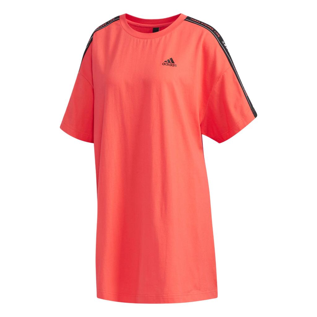 Adidas SS Dress Tape Simple Round Neck Letter Brand Logo Short Sleeve Dress Women Dresses Coral-Pink Black FJ6883