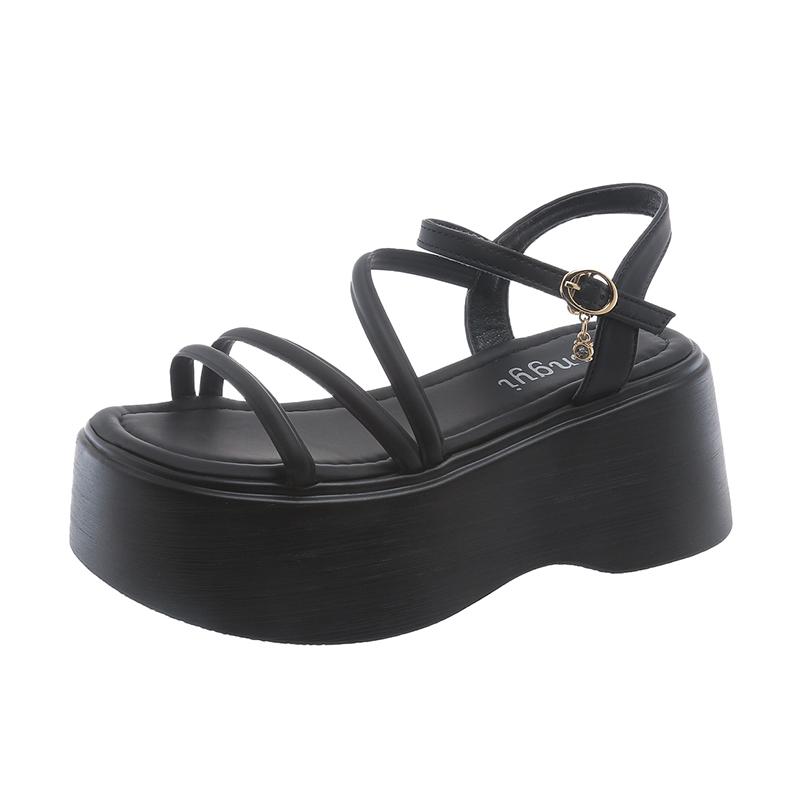 Модные босоножки на платформе 7 см для женщин, лето 2024, новые модные босоножки на высоком каблуке с узкими ремешками для женщин, римские пляжные туфли с открытым носком