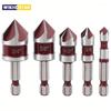 5pcs M35 Cobalt Countersink Drill Bit Set 5 Flute 82° 1/4" Hex Shank 1/4 3/8 1/2 5/8 With Holder Storage Strip for Metal Work