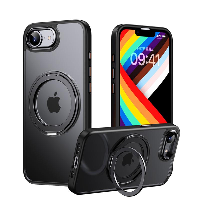 KEYSION Ударопрочный прозрачный чехол для MagSafe для iPhone 16e 2025 360° Магнитная подставка с кольцом для беспроводной зарядки Матовый прозрачный чехол