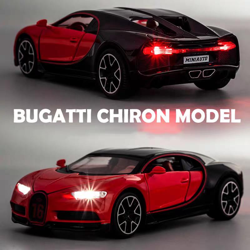 Bugatti Chiron Supersport Simulation Diecast & Toy Vehicles Sounds & Light Pull Back Car 1:32 Alloy Model Gifts For Children