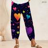 Women Plus Size Cross Hem Long Pants Colorful Sketch Heart Star Graffiti Print Loose Casual Trousers