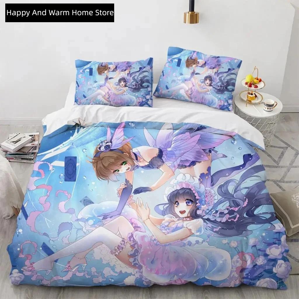 Набор постельного белья Cardcaptor Sakura, Мягкое пододеяльник, Теплое одеяло, Комплект постельного белья, Удобный чехол для одеяла, Наволочка, Размеры King Quen Twin