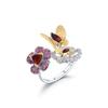 Original Designer Natural Amethyst Ring, Natural Style Butterfly Flower Design, 925 Silver Open Adjustable Ring