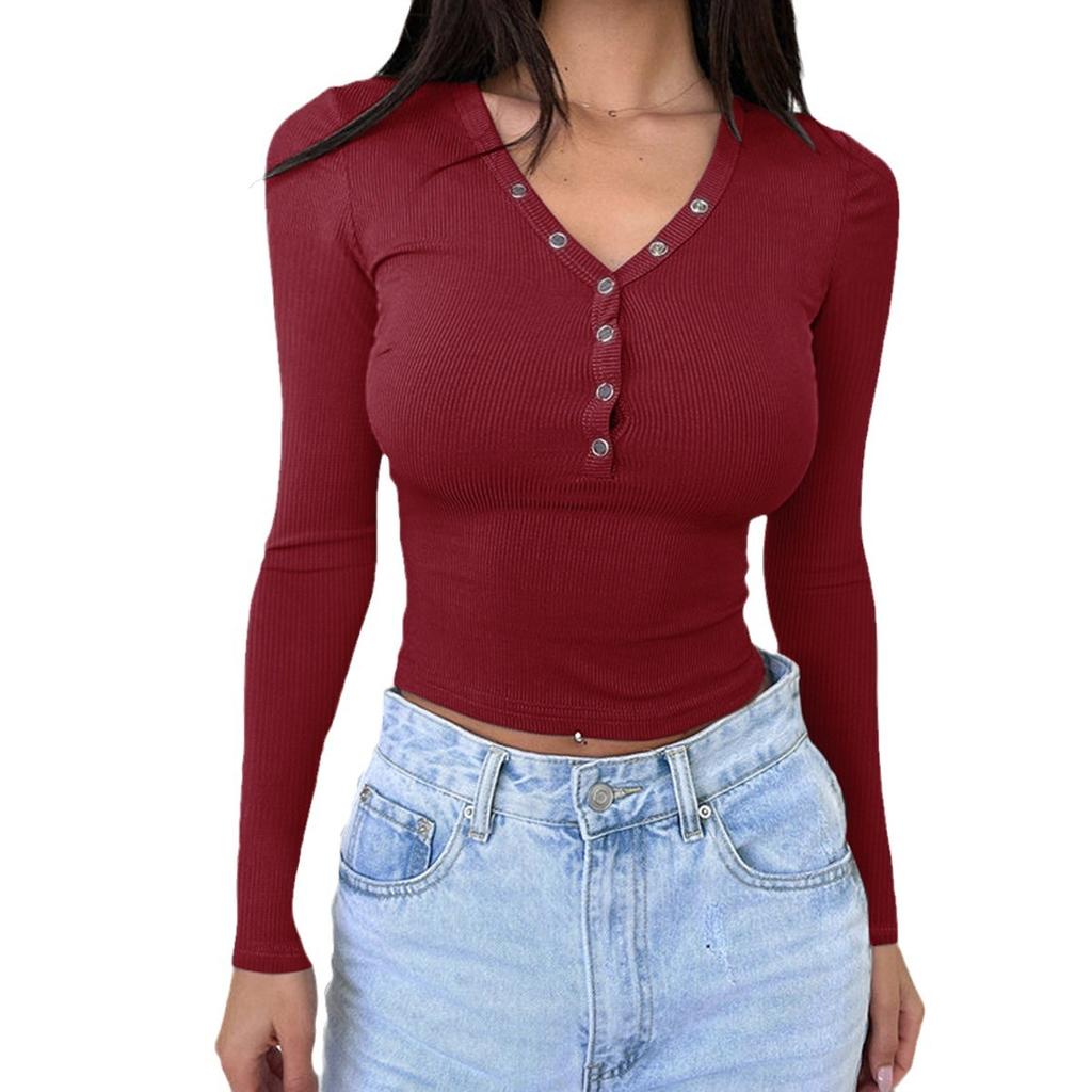 Футболка женская однотонная с длинными рукавами, приталенная, на осень и зиму