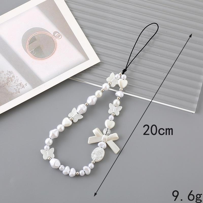 Korean Love Heart Beaded Phone Chain & Keychain Set for Women